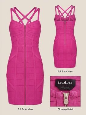 FREE SHIPPING! bebe Fuchsia Bandage Mini Dress with Crisscross Straps